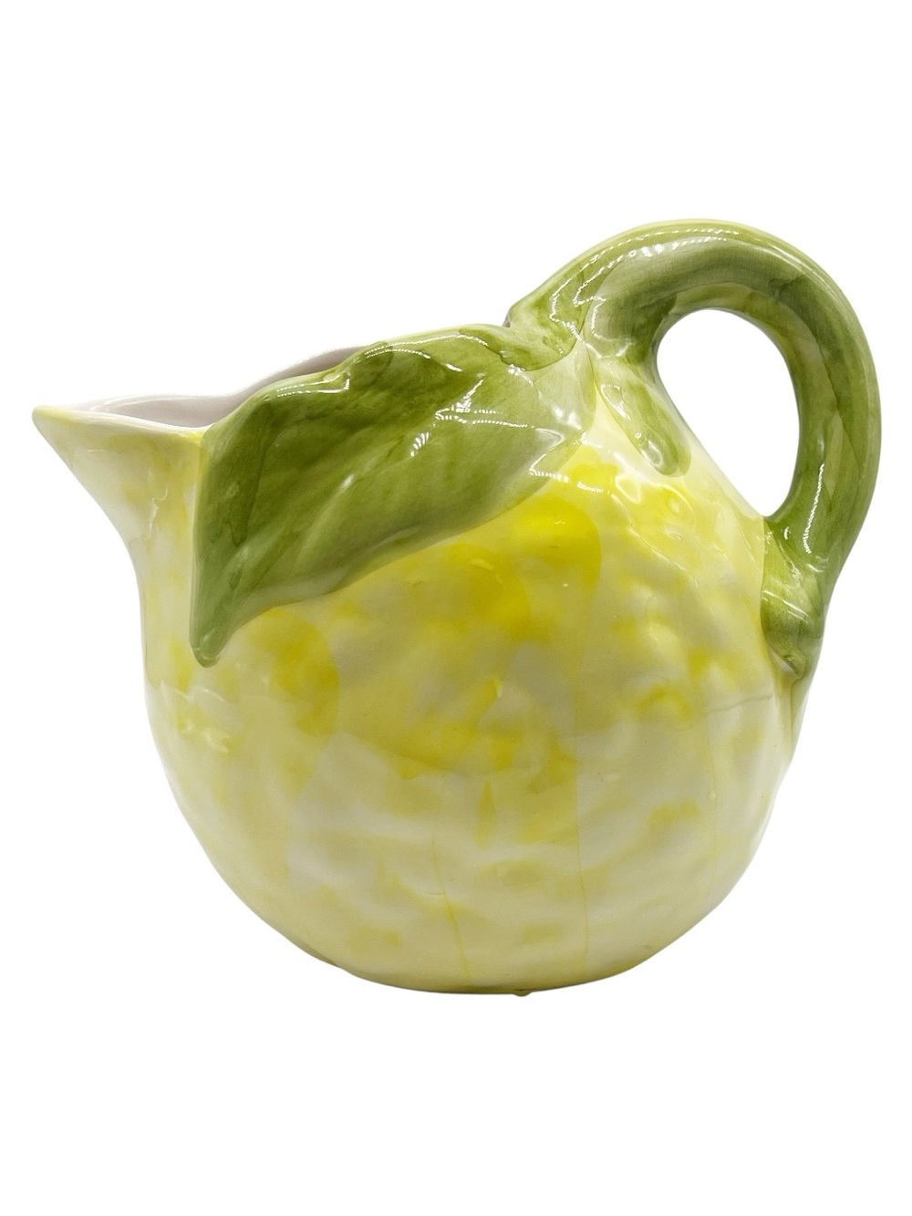 Vintage Lemon Water Pitcher Green Yellow 5.5” x 7.5“ x 7“ Ceramic